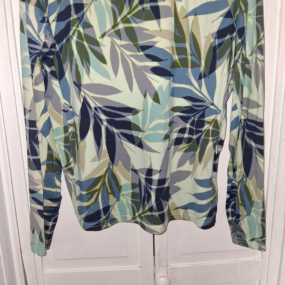 Hang Ten Women's Long-Sleeve Leaf Print Top - Blue/Green - Picture 2 of 10